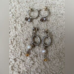 Pair of Michael Dawkins Silver and Pearl Hoop Earrings